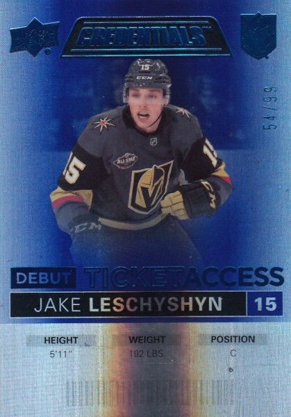 insert RC karta JAKE LESCHYSHYN 21-22 Credentials Debut Ticket Access Blue /99